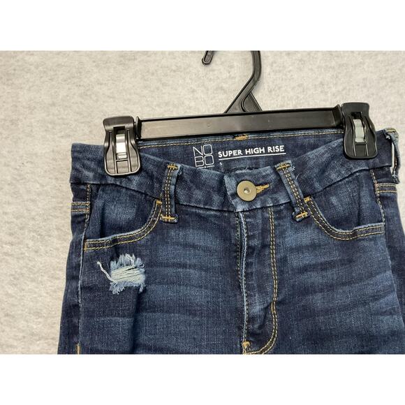 No Boundaries Jeans Juniors 1 Blue Super High Rise Distressed Skinny Stretch - Picture 2 of 10